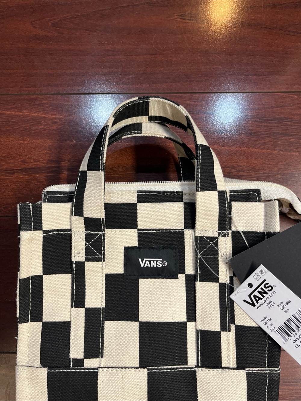 Vans Lil Pergs Tote Bag Small Crossbody Canvas Antique White Checkerboard 8x7x3 - Picture 3 of 16